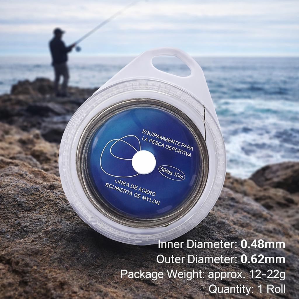 Filo da Pesca, Filo da Pesca In Acciaio Lenza da Pesca in Filo Metallico Lure in Acciaio Inossidabile da 10 Metri con Maniche Pieghevoli(50 lbs)