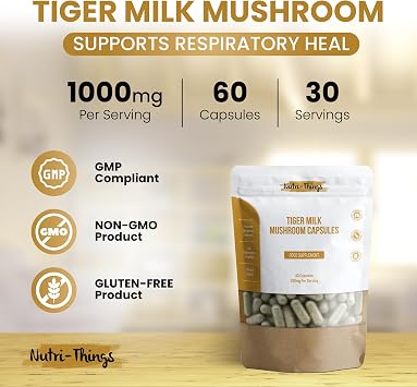 Tiger Milk Mushroom Capsules | Pure 500mg Extract for Immune & Respiratory Support | Vegan-Friendly HPMC | Anti-Inflammatory Benefits | Enhances Lung Health | 60 Count Resealable Pack