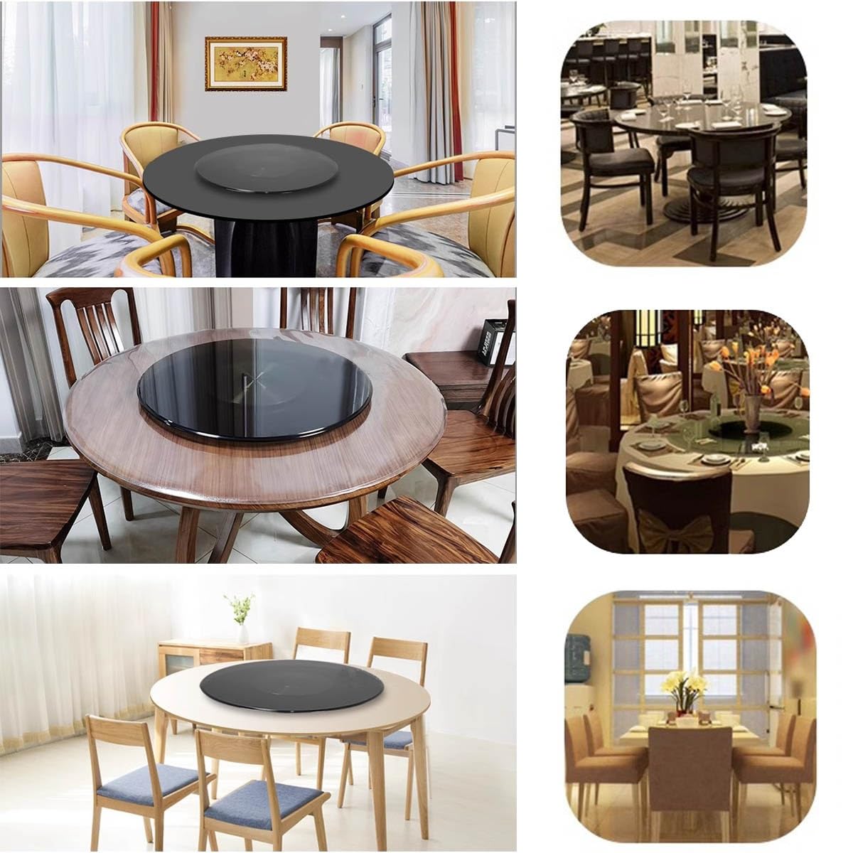 Plateau Tournant en Verre Trempé Noir 10mm, 70/80/85/90/100 Cm, Grand Plateau Rond Rotatif Plateau De Service De Table pour La Cuisine Et La Table À Manger, Plateau Tournant Silencieux(70cm/26Inch)