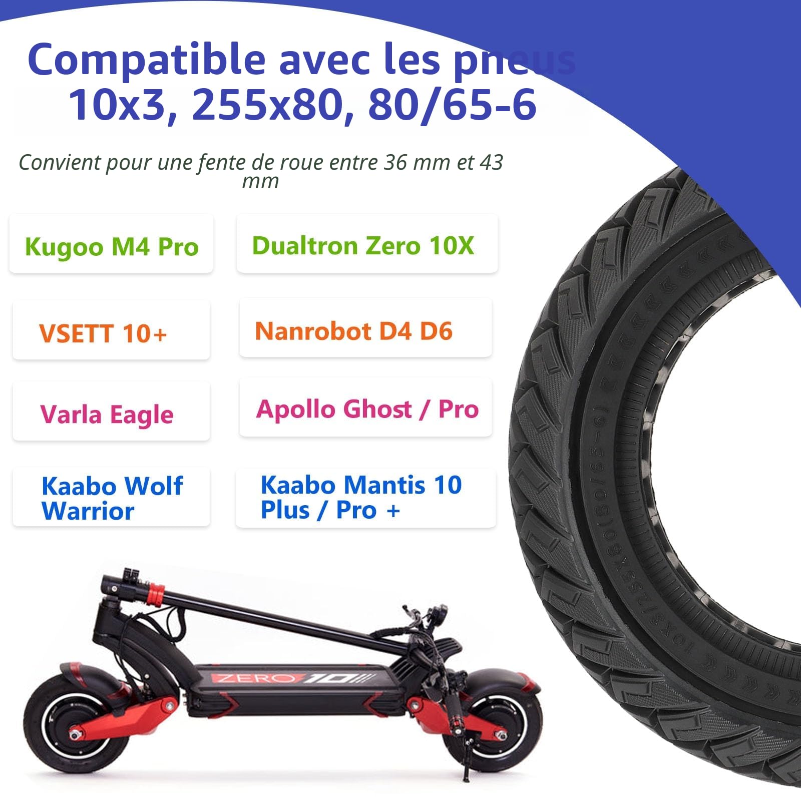 10 x 3/255 x 80 (80/65-6) Pneu Plein, 10 Pouces Pneus de Remplacement pour Joyor Y8-S/KuKirin G2 Max/Kugoo M4 Pro Trottinette électrique (Rouge)