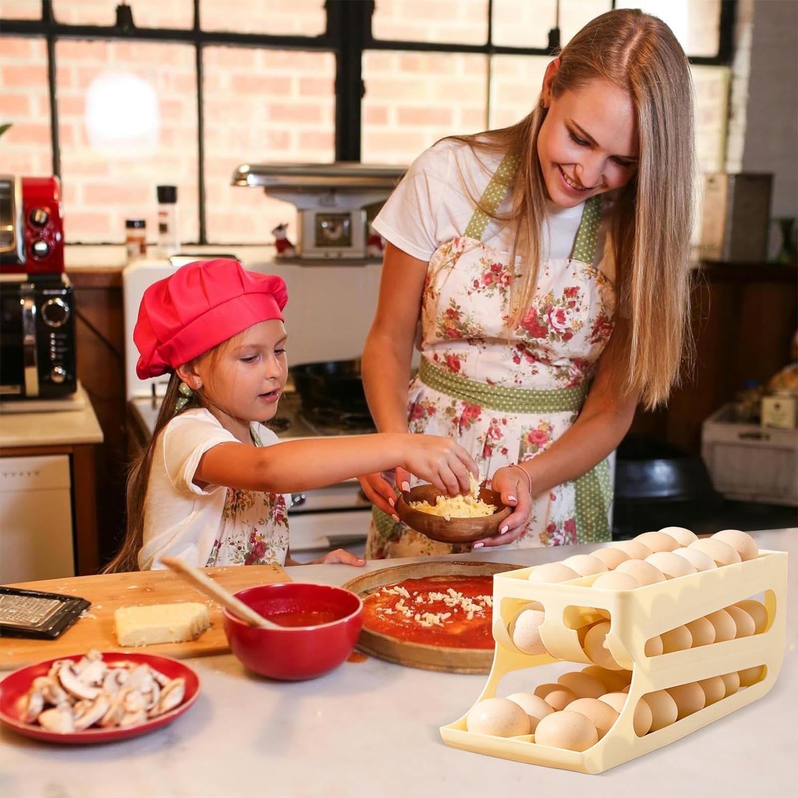 Contenitore per uova arrotolabile automatico, 3 livelli, per frigorifero, bancone della cucina, campeggio e viaggi