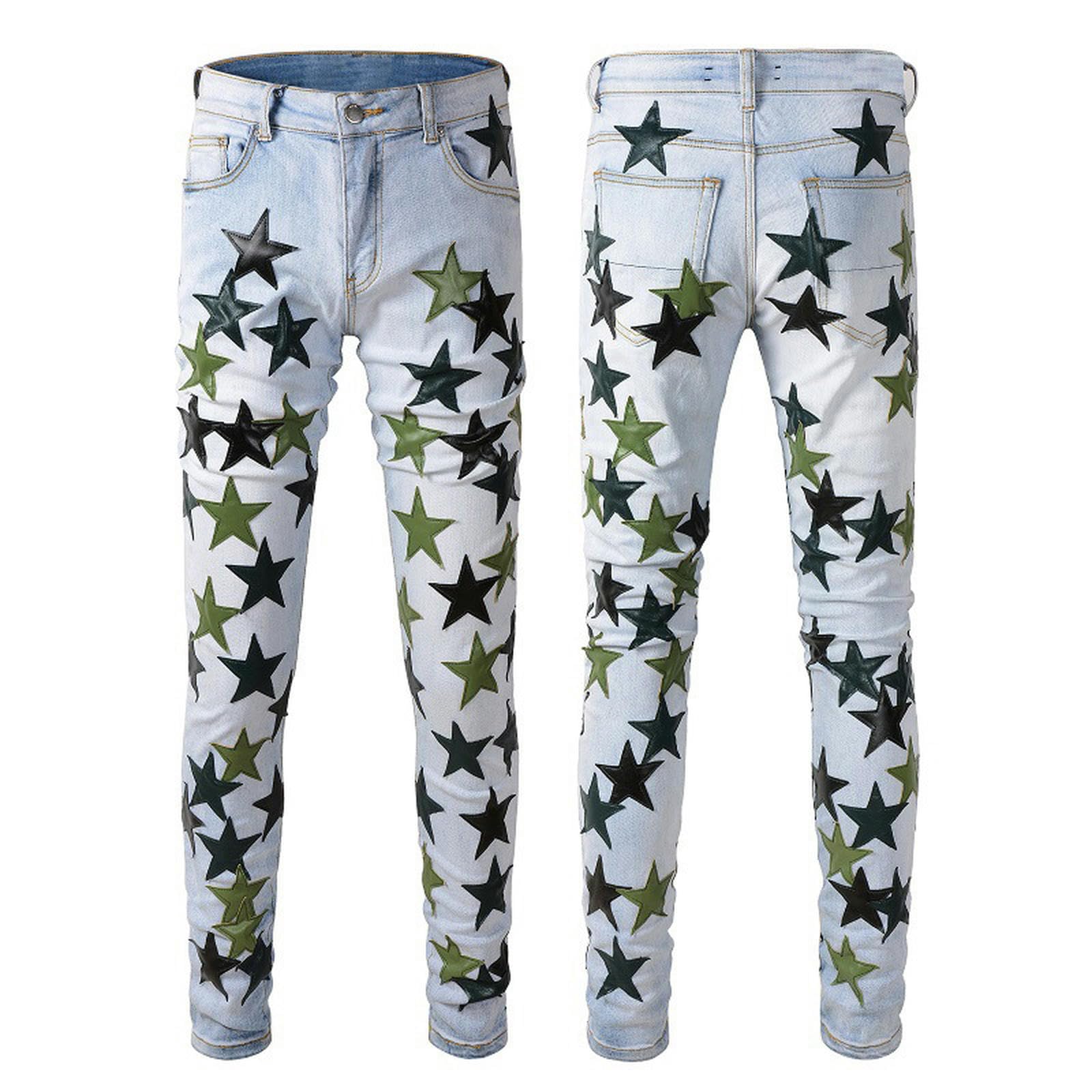 Jeans con Cucitura a Stella a Cinque Punte, Jeans alla Moda, Elasticizzati ad Alta Tecnologia, Dimagranti