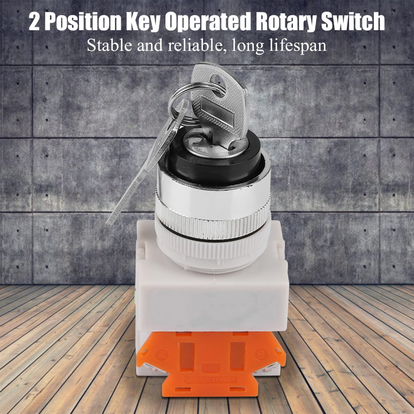 Key Operated Rotarys Switch, 2 Keys 2 Position Key Operated Switch Stable 22mm Key Switch Plastic Insulation Mount LAY37-11Y/21 for Electrical Field