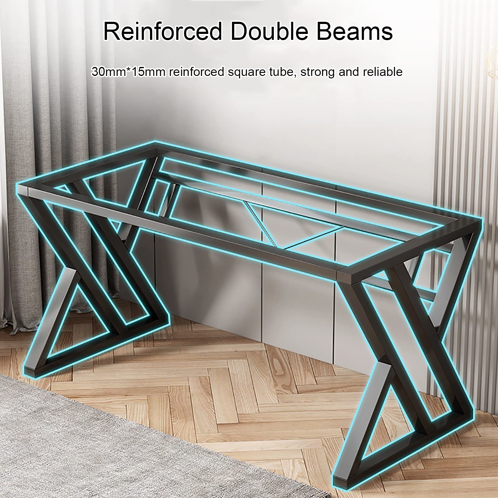 Escritorio ergonómico moderno para juegos, oficina en casa, diseño que ahorra espacio, fácil montaje, color negro, 140 cm, ideal para trabajar y jugar