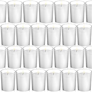 flamecan (Set of 24) Votive Candles, Unscented White Wax, for Wedding, Birthday, Party, Spa, Holiday, Home Decoration (15 Hour Burn Time)