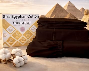 MyGiza Sheets 4 Pcs Twin Sheet Set, 100% Certified Giza Egyptian Cotton, Soft & Luxury Sheets fits 15 Inches Deep Mattress, Chocolate
