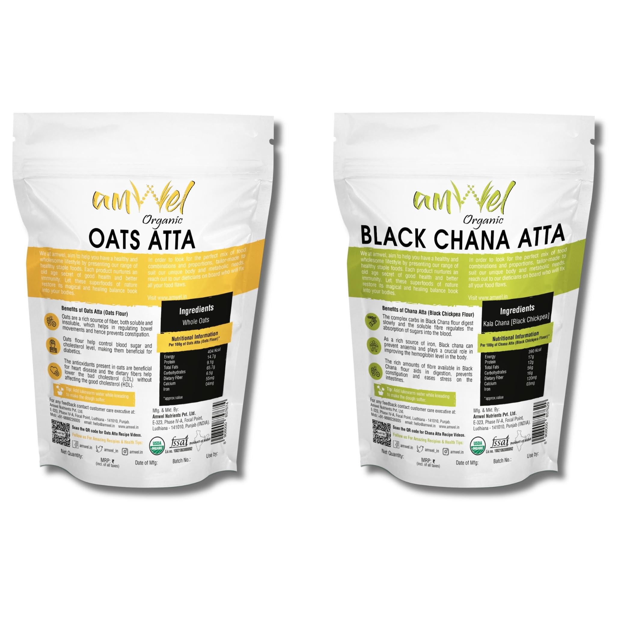 Amwel Combo of Oats Atta 450g + Black Chana Flour 450g | Oats Flour + Chana Atta | Diabetic Friendly Low GI Fiber Protein Atta for Chapati Protein Rich | Weight Management | For Good Health | 900g | Vacuum Packed - Image 3 thumbnail