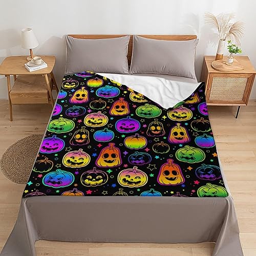 Miniatura 5 de Manta de calabaza neón de Halloween para adultos y niños, para sofá, cama, sofá, decoración de Halloween, 60 x 50 pulgadas