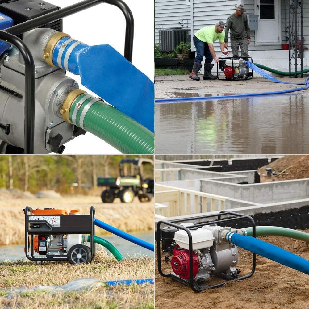 1 x 100' Blue PVC Backwash and Discharge Hose for Swimming Pools, Heavy Duty Reinforced Flat Pool Hose with Aluminum Pin Lug Fittings