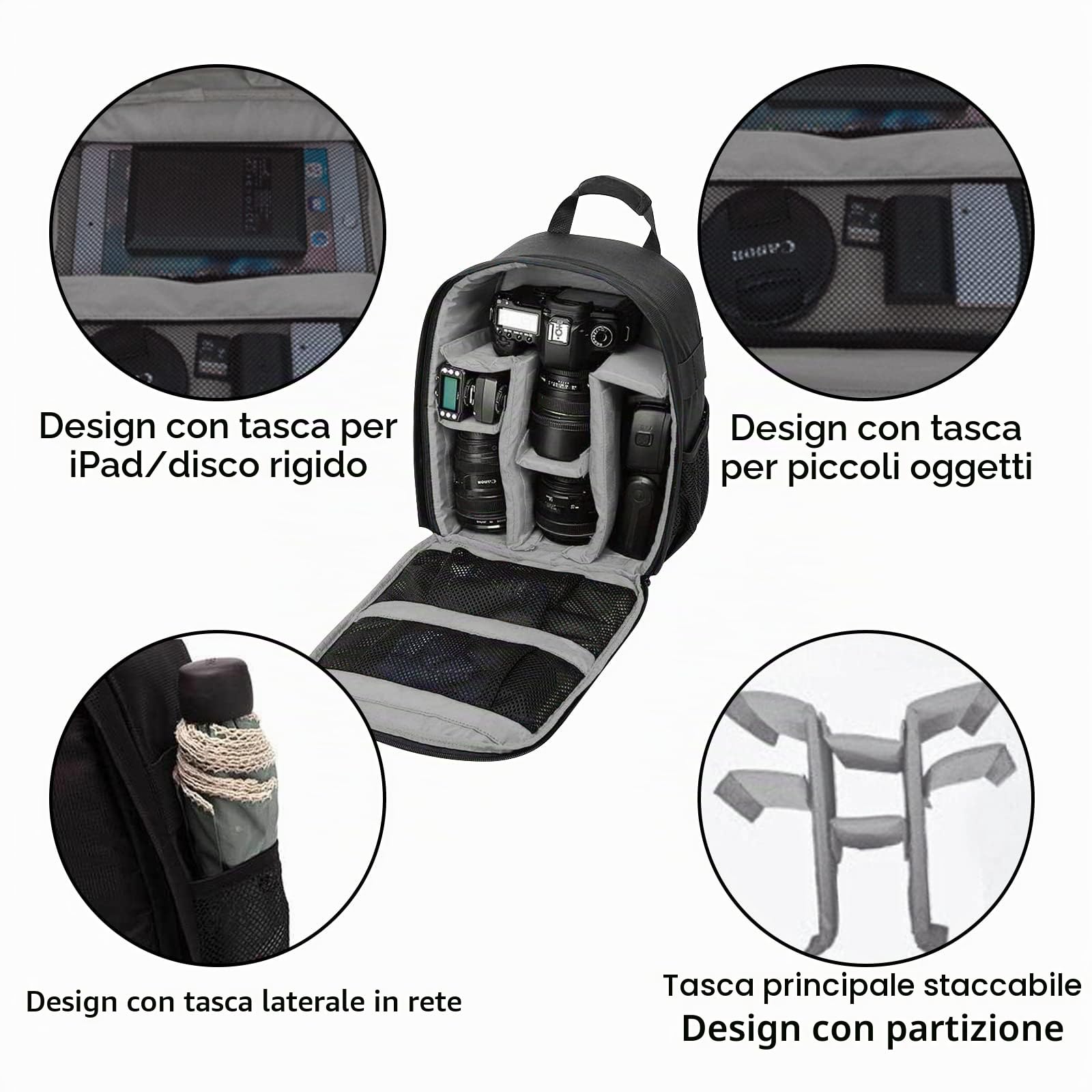 fotocamera zaino Borsa fotografica professionale per DSLR/SLR Fotocamera Mirrorless, Fotografia Zaino Caso per le donne gli uomini fotografi, Compatibile con Canon Nikon Digital Lens (grigio)