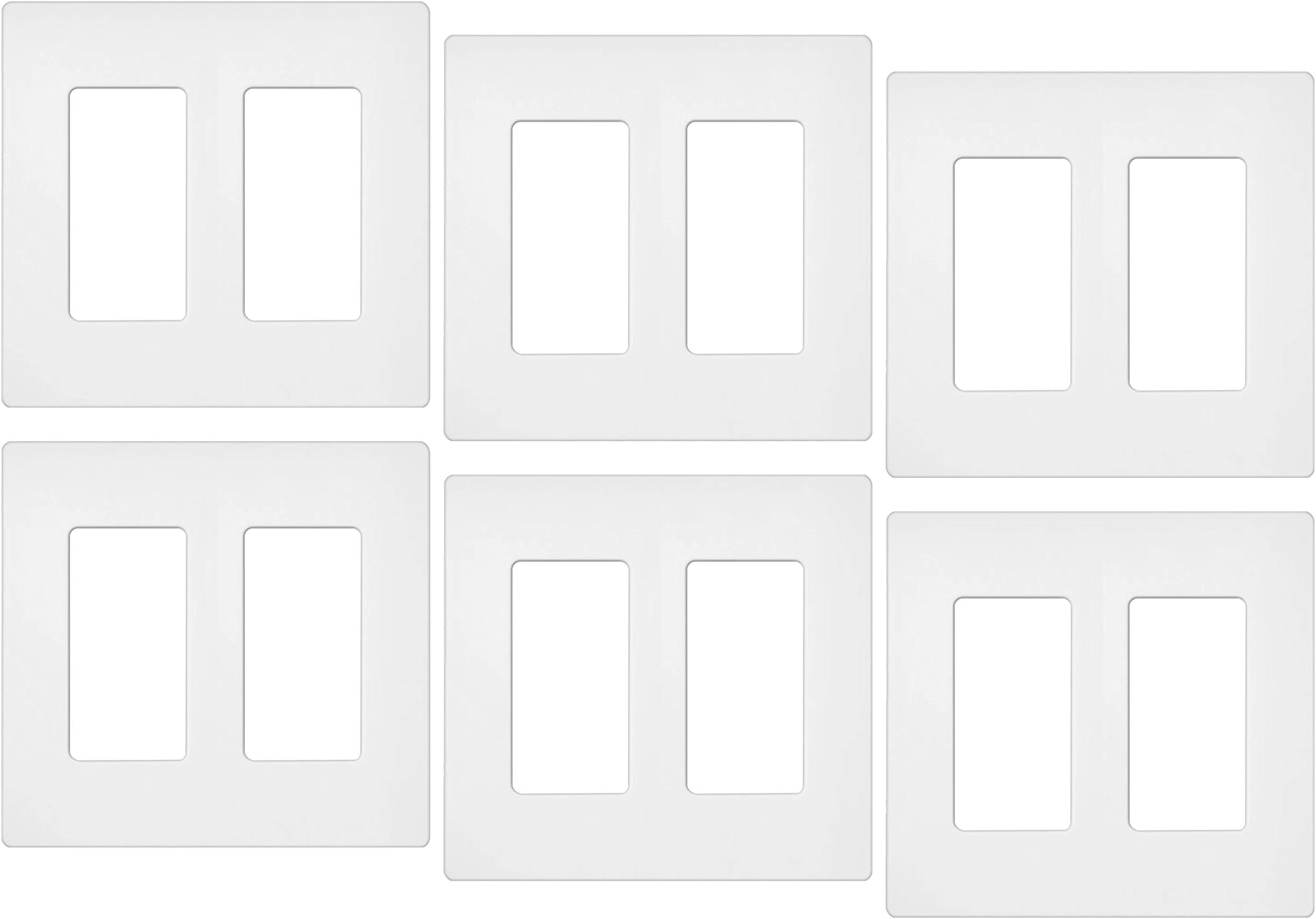 6 Pack - ELECTECK Screwless Wall Plate, 2-Gang Standard Size Decorative Outlet Cover / Switch Cover, Polycarbonate Thermoplastic, White