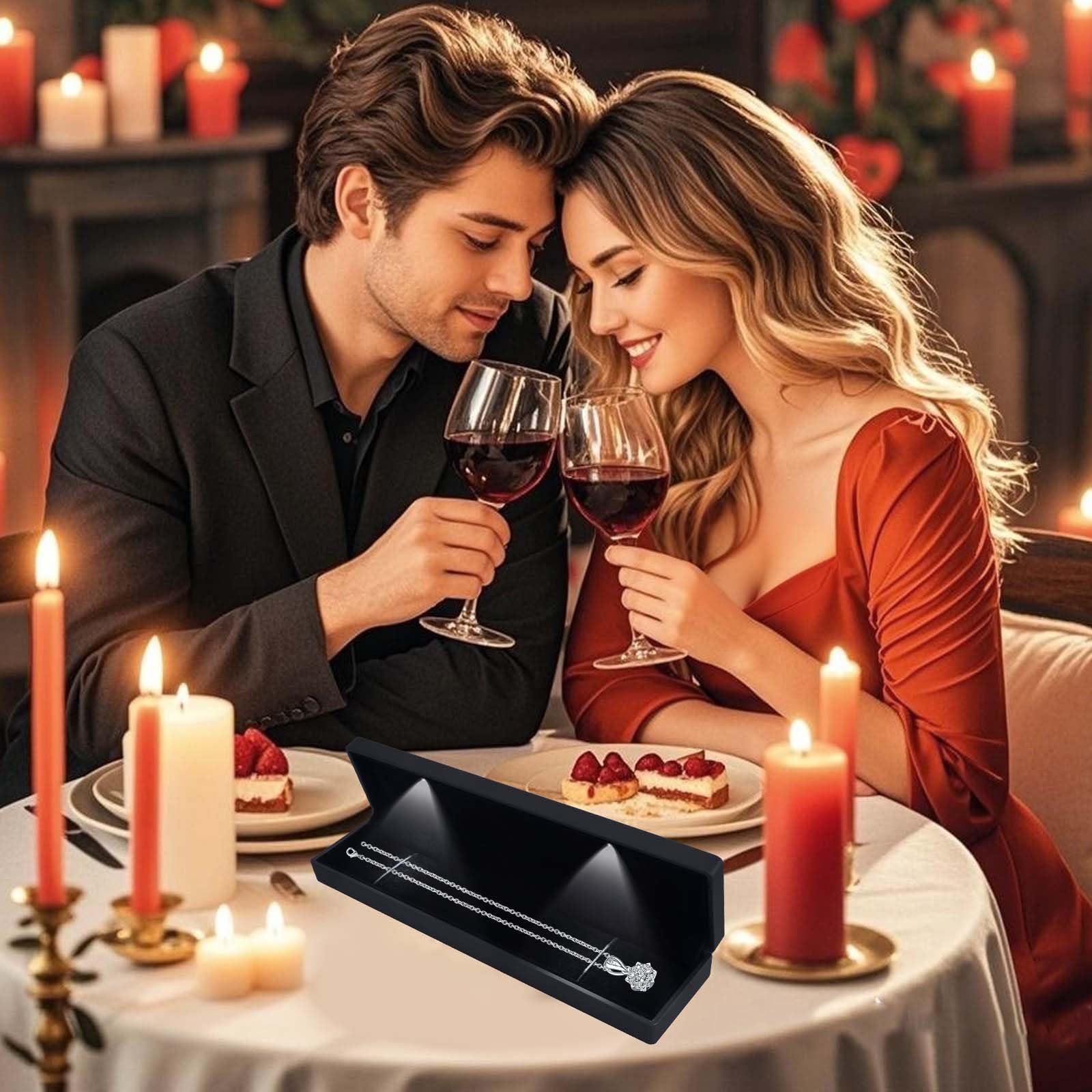 Caja de Regalo de Joyería con Luz LED, Estuche para Colgante/Pulsera/Collar con Luz LED, Joyero de Terciopelo, Estuche de Exhibición de Joyería, para Propuesta Compromiso Boda, 23*5.5*3.5cm, Negro