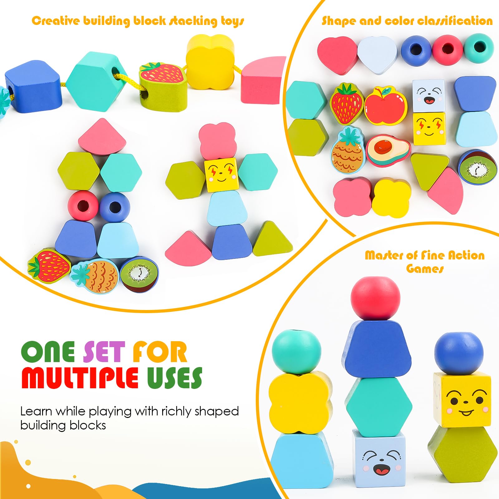 Puzzle Montessori 3 En 1 De Madera – Apila, Ordena Y Enhebra Para Niños De 2 A 3 Años – Juguete Educativo De Coordinación Y Lógica