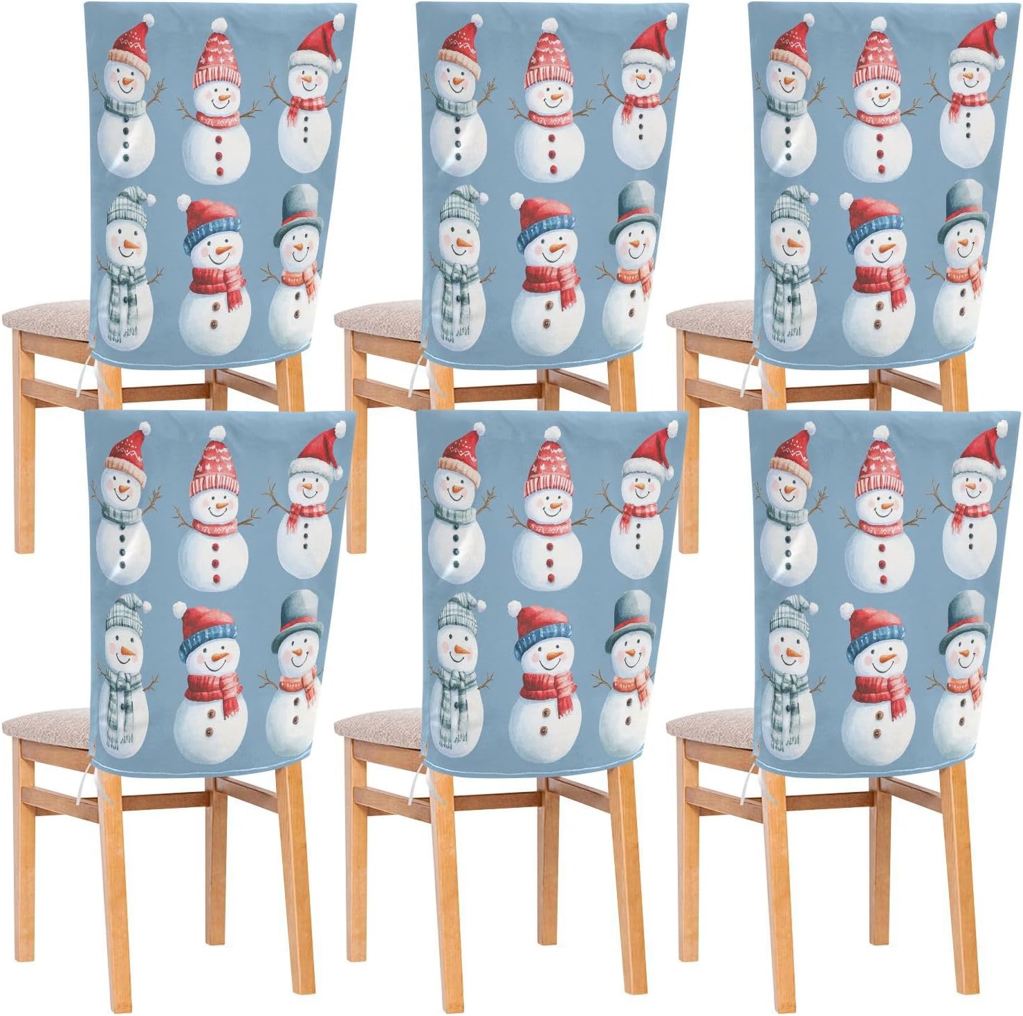 MNSRUU Christmas Chair Back Cover for Dining Room,Snowman Chair Slipcovers Set of 6,Snowman Chair Cover for Kitchen Hotel Holiday Party Decor,292
