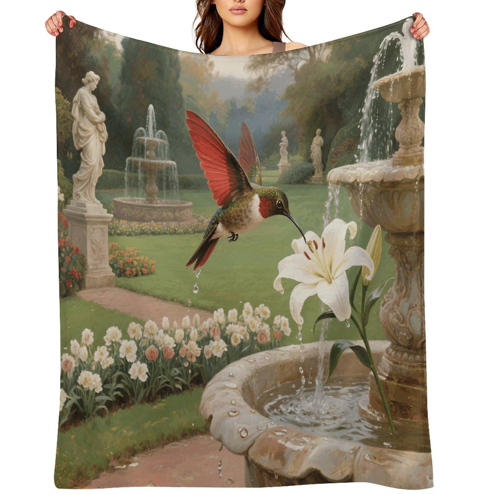 Hummingbird Garden Throw Blanket for Couch and Bed Super Soft Warm Lightweight Throw Blankets Cozy Fuzzy Flannel Blanket Personalized Decorative Blankets for Sofa Decor 30"x40"