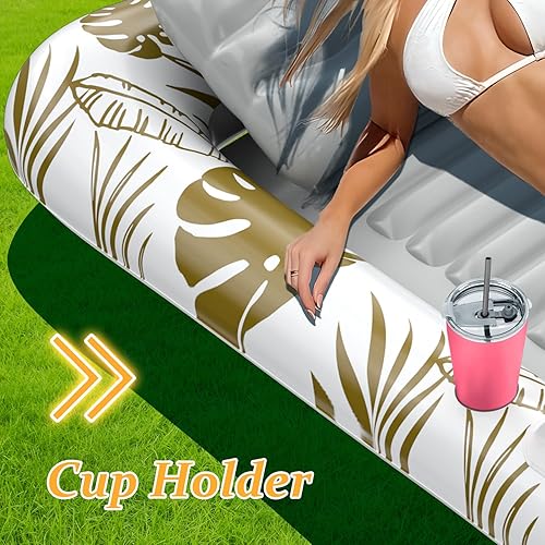 Miniatura 6 de Rrtizan Balsas inflables de bronceado para adultos, flotadores de piscina para adultos de 83.5 x 52.4 pulgadas con almohada, portavasos y asas,