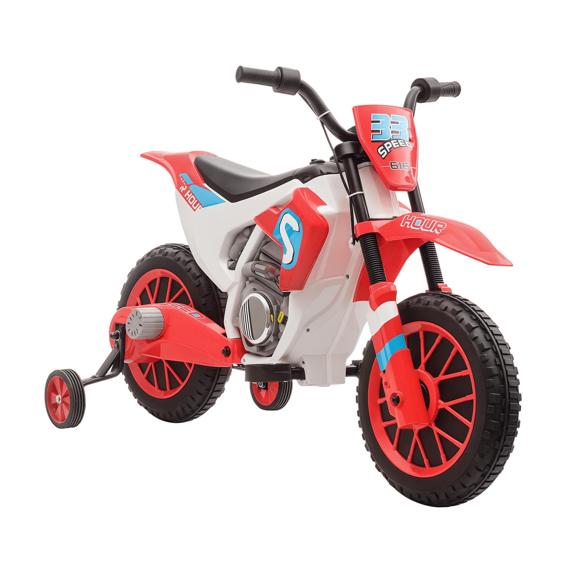 HOMCOM Moto da Cross Elettrica per Bambini da 3-5 Anni, Moto Elettrica per Bambini con Batteria 12V Ricaricabile e Rotelline Rimovibili, 106.5x51.5x68cm, Rosso