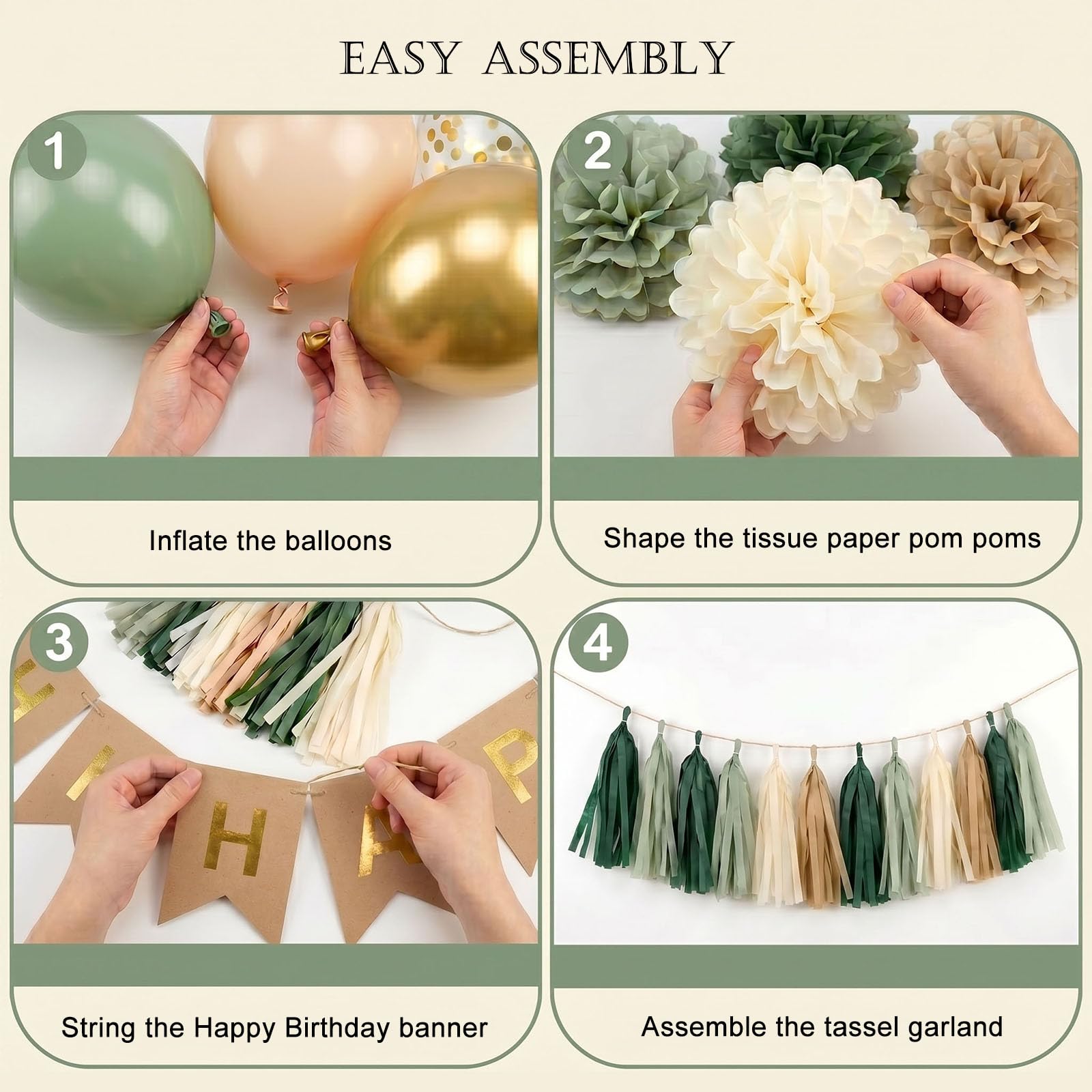 Happy Birthday Party Decorations - Sage Green Balloons -6 Happy Birthday Party Decorations - Sage Green Balloons -6