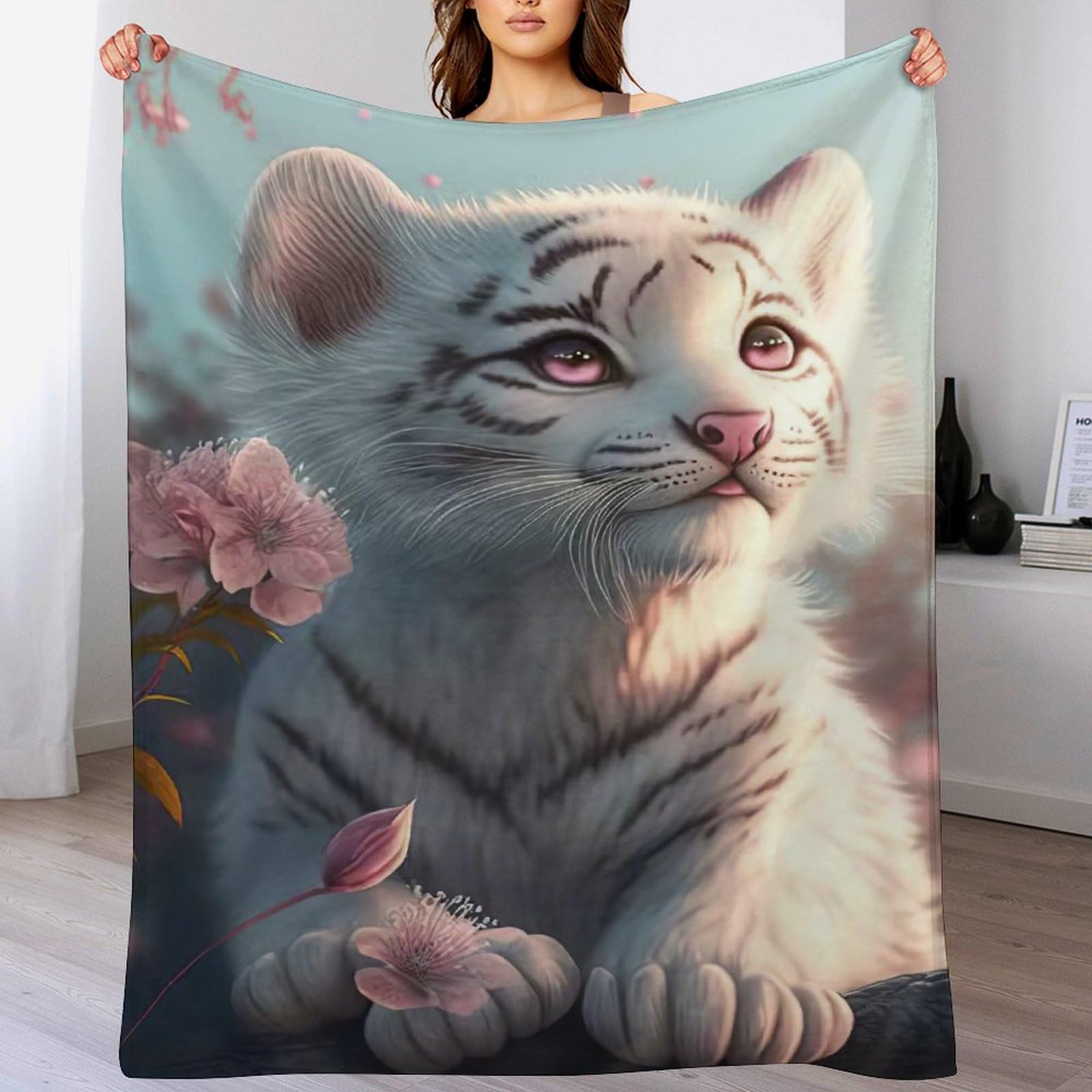 Couverture tigre en flanelle douce et chaude pour canapé 130x150cm