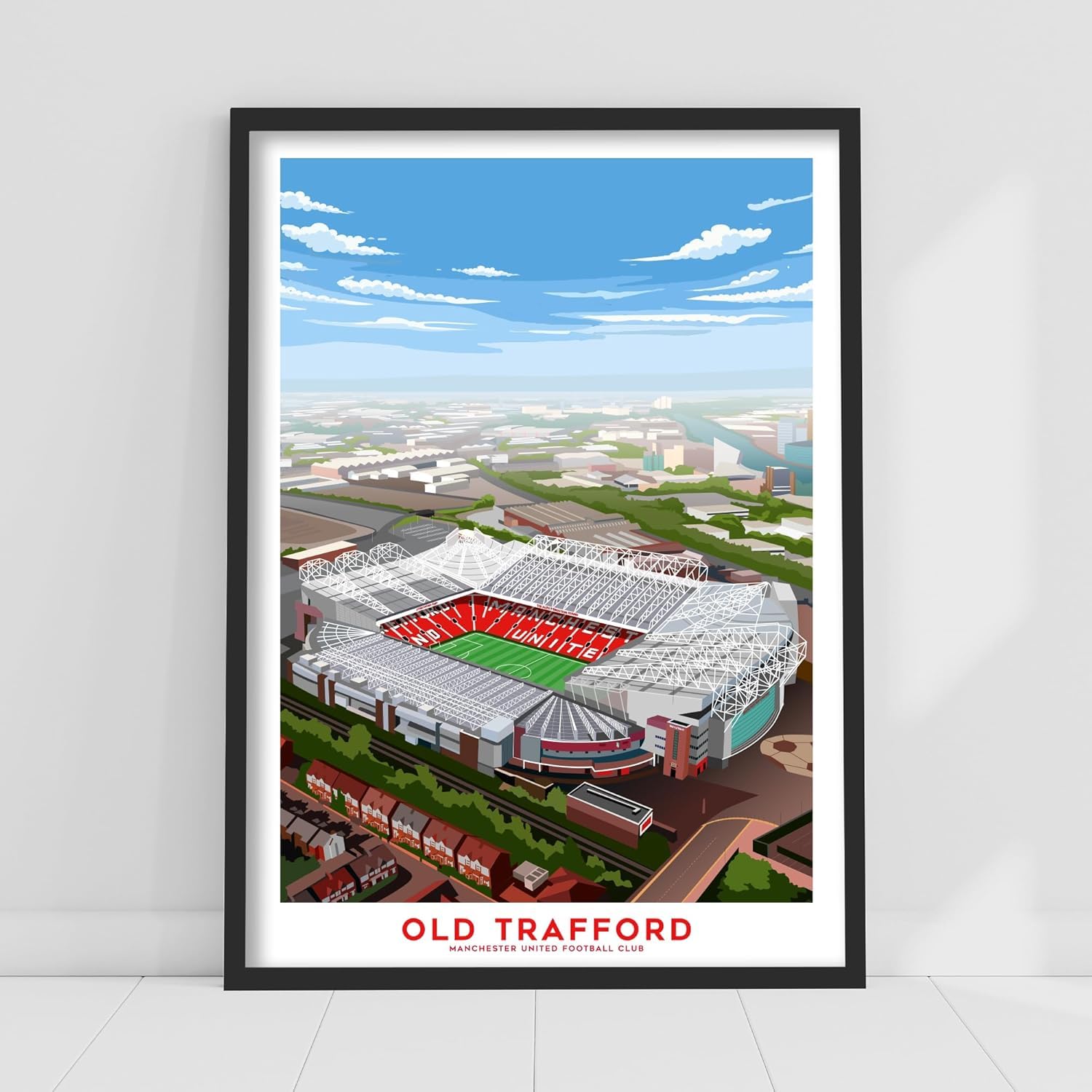 Themed Manchester United FC Print - Old Trafford Aerial View Illustration Poster Football Wall Art (21cm x 29.7cm - A4)