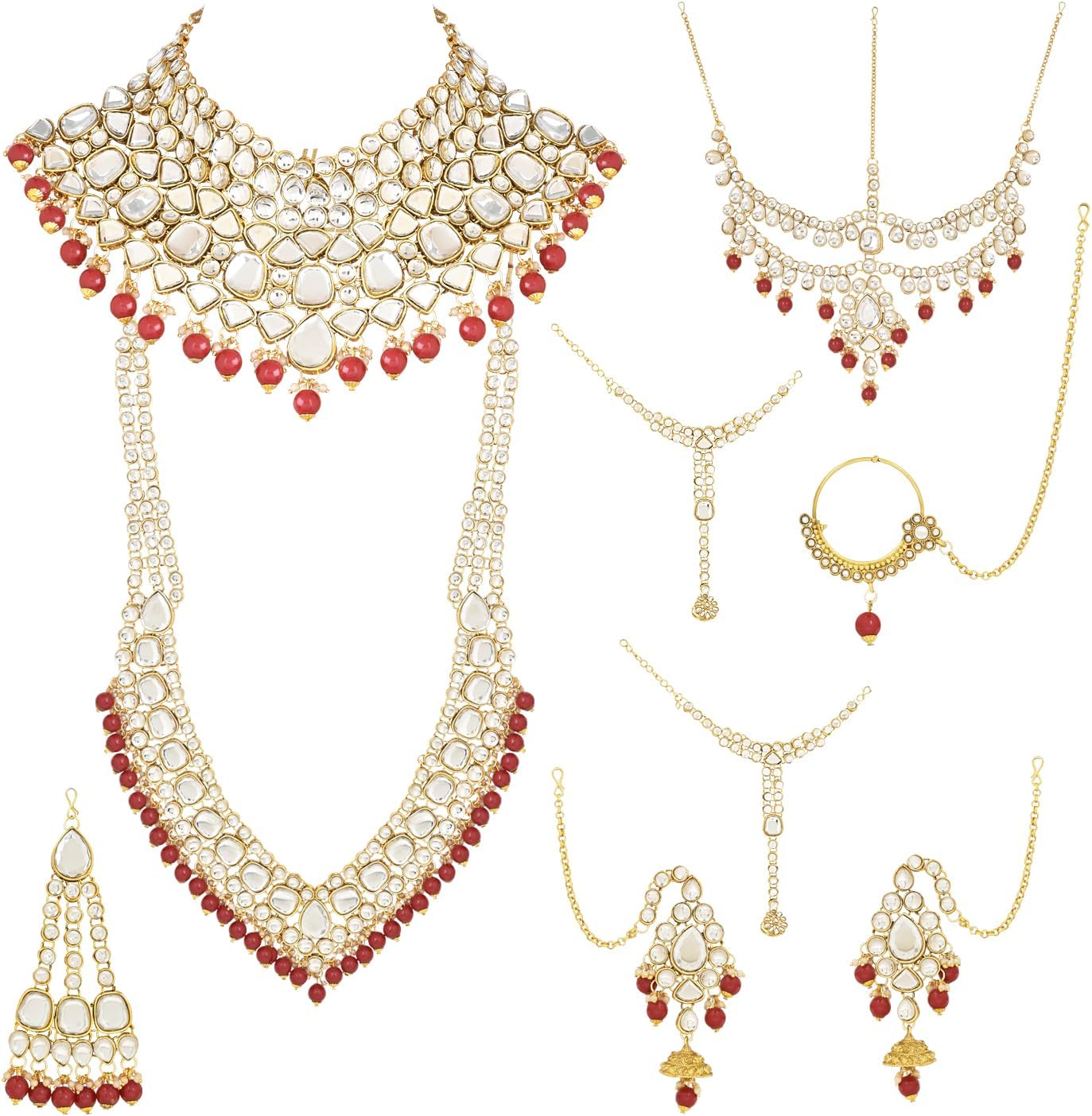I Jewels Ethnic Gold Plated Pearl & Kundan Stone Work Bridal Jewellery Set For Women