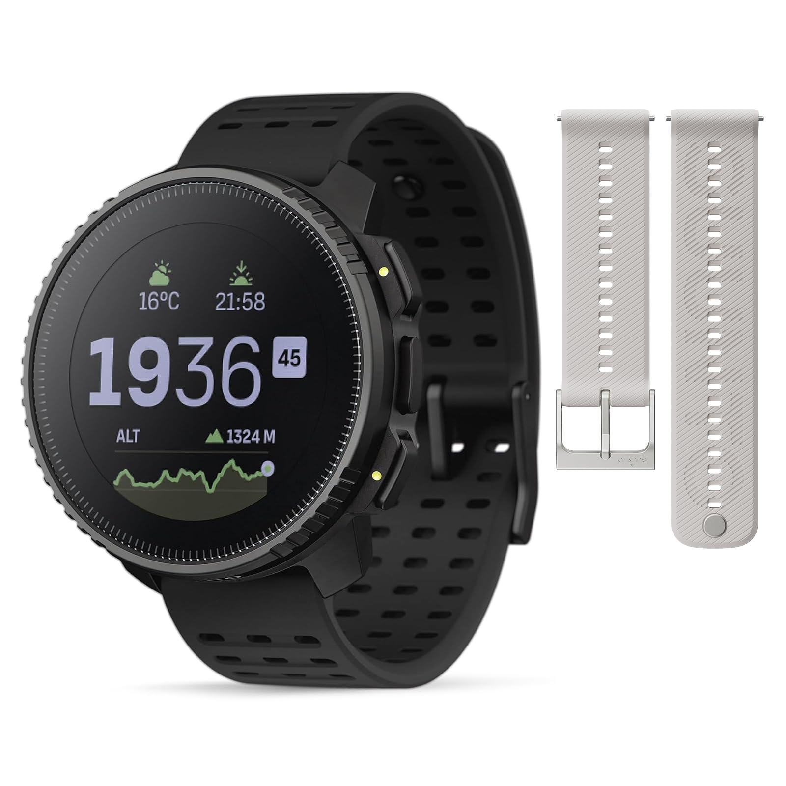 SUUNTO Vertical Adventure GPS Watch w/Offline Maps Steel Black &amp; SUUNTO 22 ATH6 Silicone Strap Powder Gray S+M
