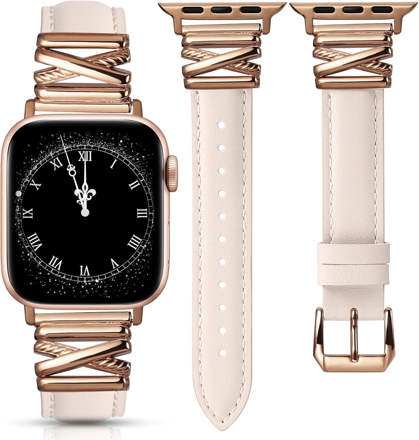 Minyee Leather Band Compatible with Apple Watch 42/41/40/38/44/45/46/49mm Women,Dressy Slim Premium Leather Strap with Designer X-Shape Metal Buckle for iWatch Series 11 10 9 8 7 6 5 4 SE/Ultra 3 2 1