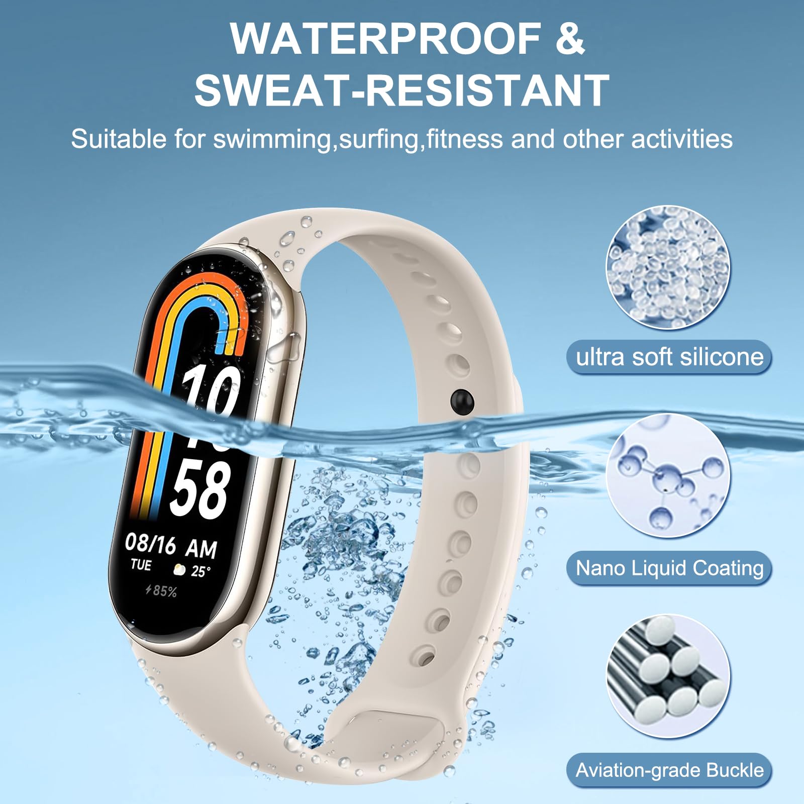 Higgs 3 Pezzi Cinturini Compatibile con Cinturino Xiaomi Mi Band 8/Mi Band 8/Xiaomi Mi Band 9/Mi Band 9 per Donna e Uomo, Cinturino Remplacement Sportivo Silicone Morbido Traspirante