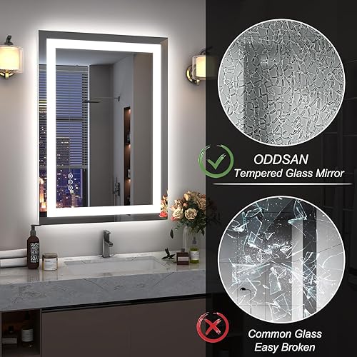 Miniatura 26 de Espejo de baño LED iluminado de 30 x 30 pulgadas para pared, espejo cuadrado de tocador con luces, regulable, antivaho, a prueba de roturas,