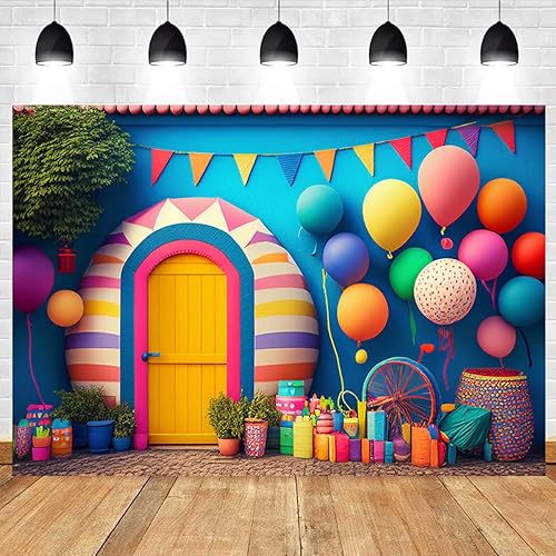 Globo colorido de feliz cumpleaños, carnaval, decoración de fiesta de cumpleaños infantil, globo colorido 3D, fondo de fotografía de fondo para