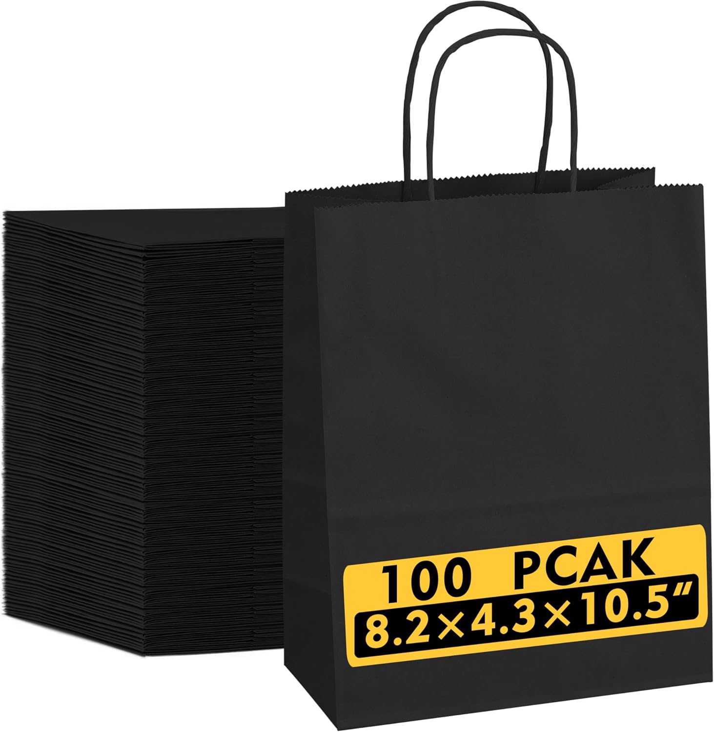 Tlpmsk 100Pack Gift Bags with Handles,8.2×4.3×10.5 Inch,Brown Paper Bags Bulk,Medium Size Kraft Bag for Party,Favor,Shopping,Wedding,Mother's Day,Birthday