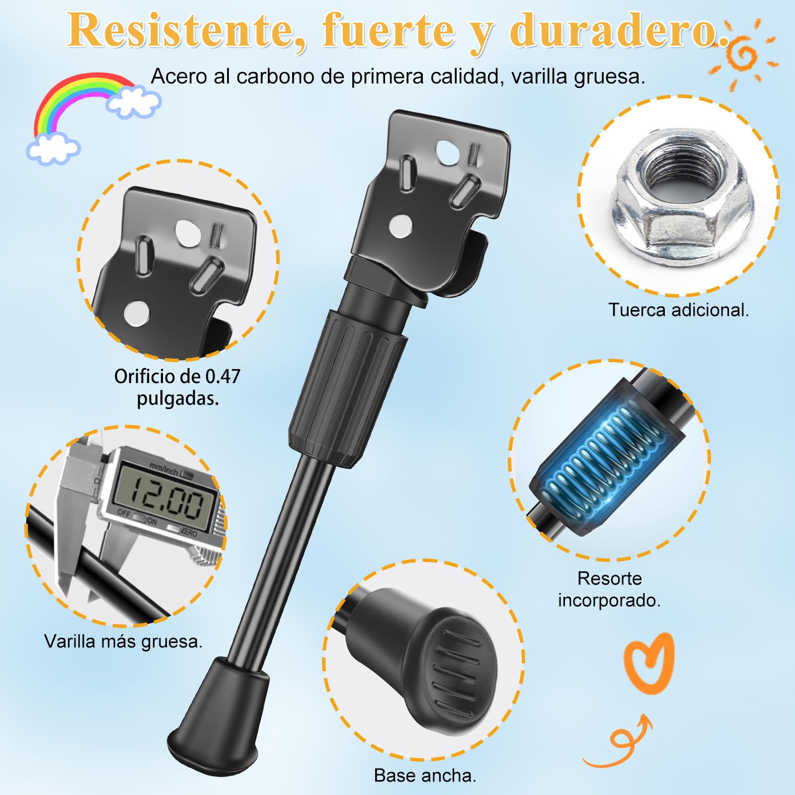 SEISSO Caballete Bicicleta 12-20 Pulgadas, Pata de Cabra Bicicleta, Soporte Retroceso con pie Goma Antideslizante, para Bicicleta de Montaña 12" 14" 16" 18" 20"
