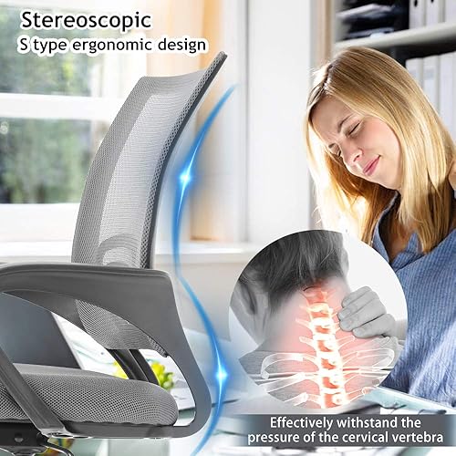 Miniatura 4 de Silla de oficina ergonómica, sillón de escritorio de ordenador con soporte trasero, sillón ejecutivo de ordenador giratorio con malla, silla