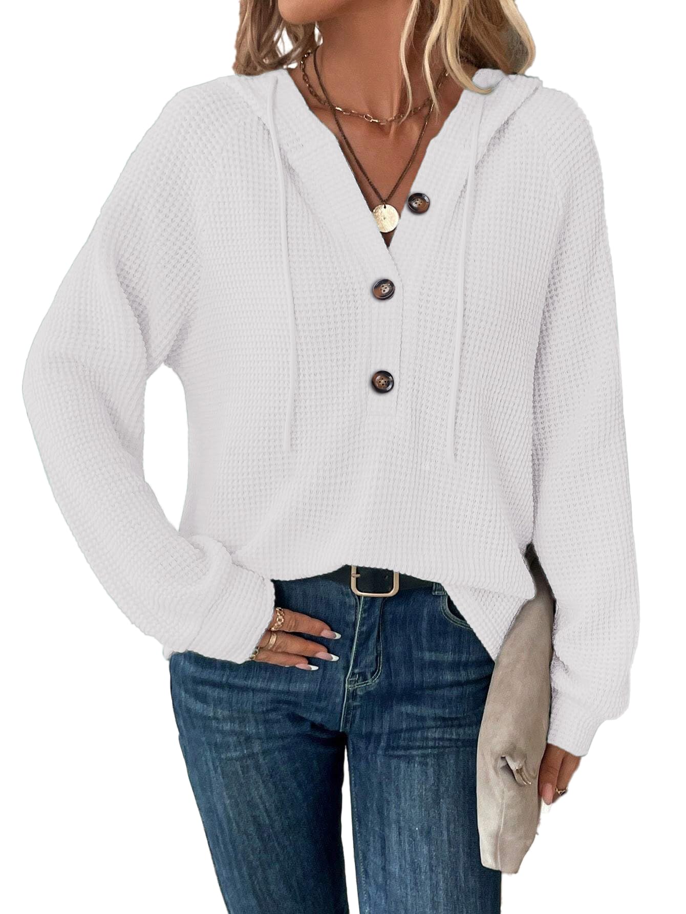 Tanmolo Hoodie Damen Kapuzenpullover Knopfleiste Leichter Pullover Langarm Sweatshirt Tops für Herbst
