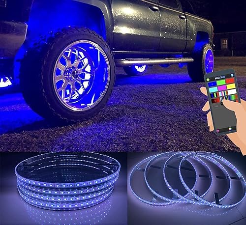 Miniatura 2 de Juego de 4 luces LED de 15.5 pulgadas RGB con cambio múltiple para llanta, con frenado, aplicación Bluetooth de giro/control remoto Ctrl IP68, kit