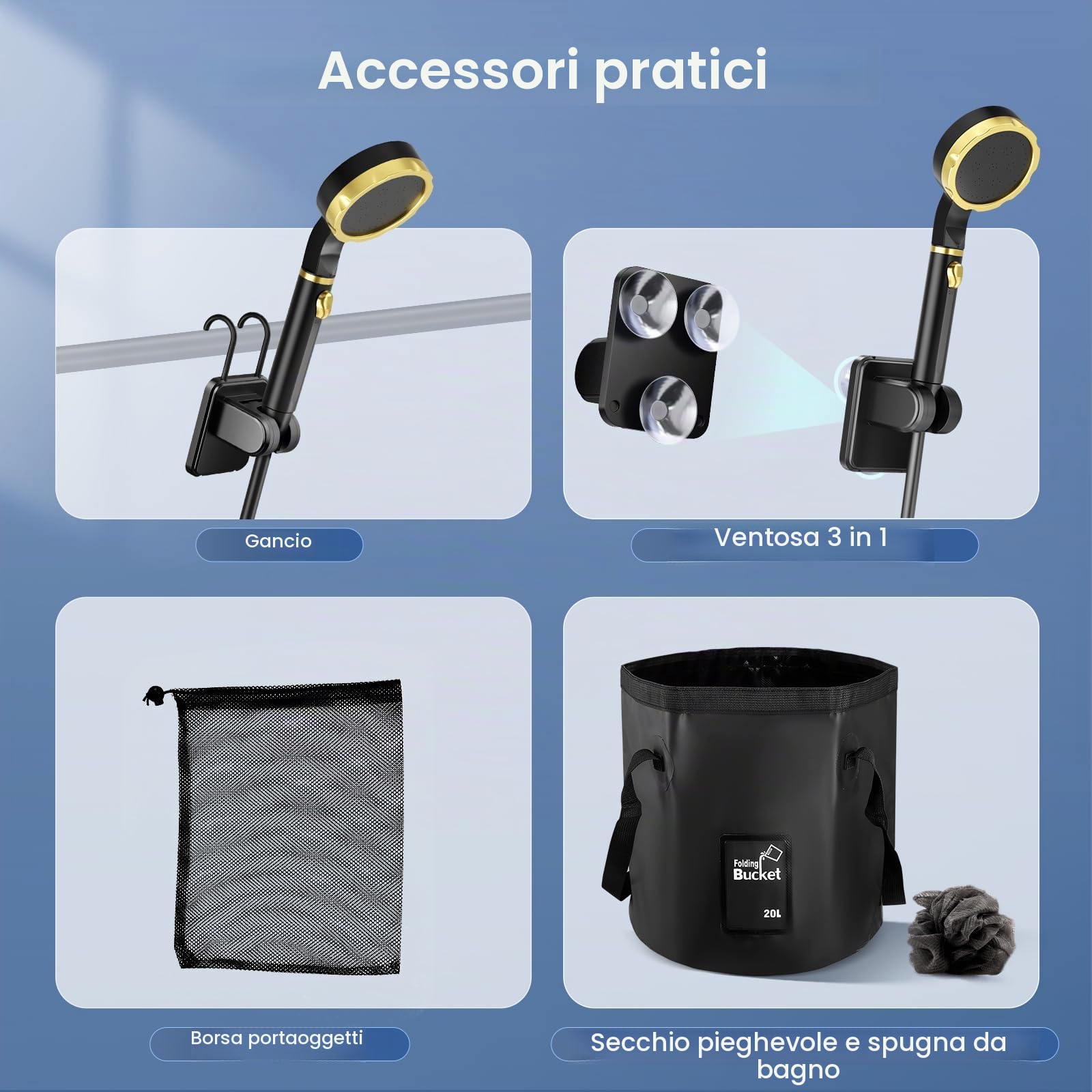 Doccia Portatile da Campeggio 7800mAh Ricaricabile Doccia Solare da Giardino Doccia Solare da Giardino Doccia Esterna Doccia da Giardino per Spiaggia, Auto, Giardino, Animali