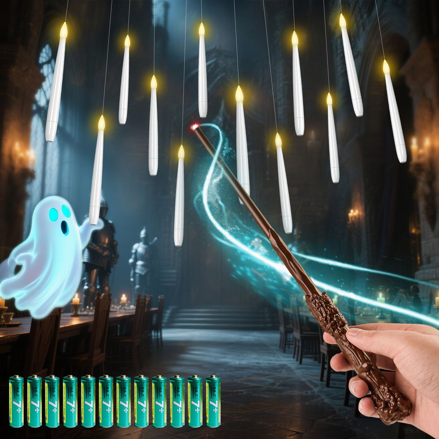 Csndice White 12Pcs With 13 Batteries Floating Candles With Wand, 12Pcs Floating Candle With 13 Batteries, Battery(Included) Operated Candles With 6H Timer, Warm Light Flashing Hanging Candle, Birthday Party Christmas Decoration