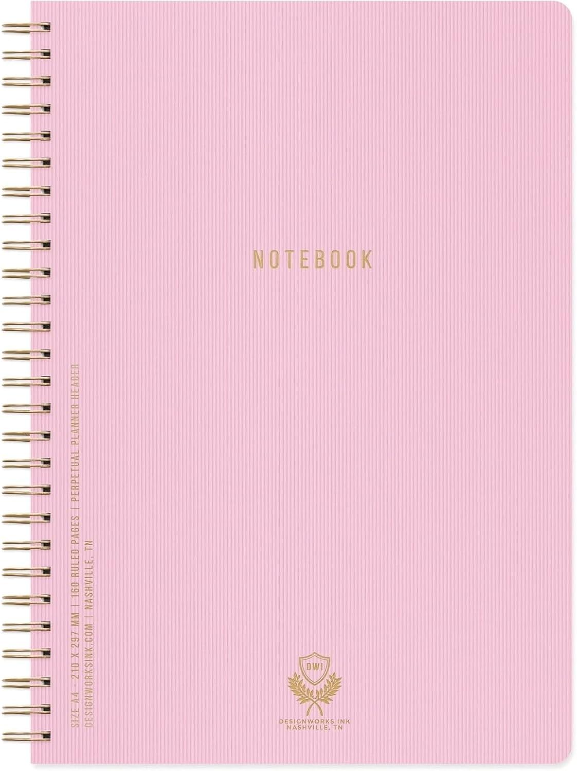 DesignWorks Ink Textured Paper Twin Wire Notebook, Daily Planner & Soft Cover Writing Journal, 160 Lined Perforated Pages, Large Spiral Notebook for Work & Journaling, 8.25 x 11.625 in, Lilac