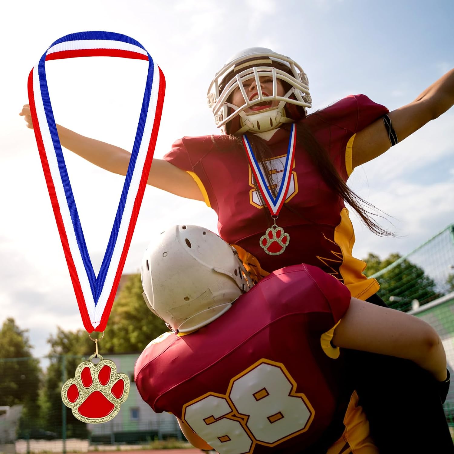 Tondiamo 24 Pcs Gold Award Medals Bulk Paw Print Sports Medals with Neck Ribbons 2 Inches Winner Award Prize Gift for Sports Themed Party Favors Tournaments School Match