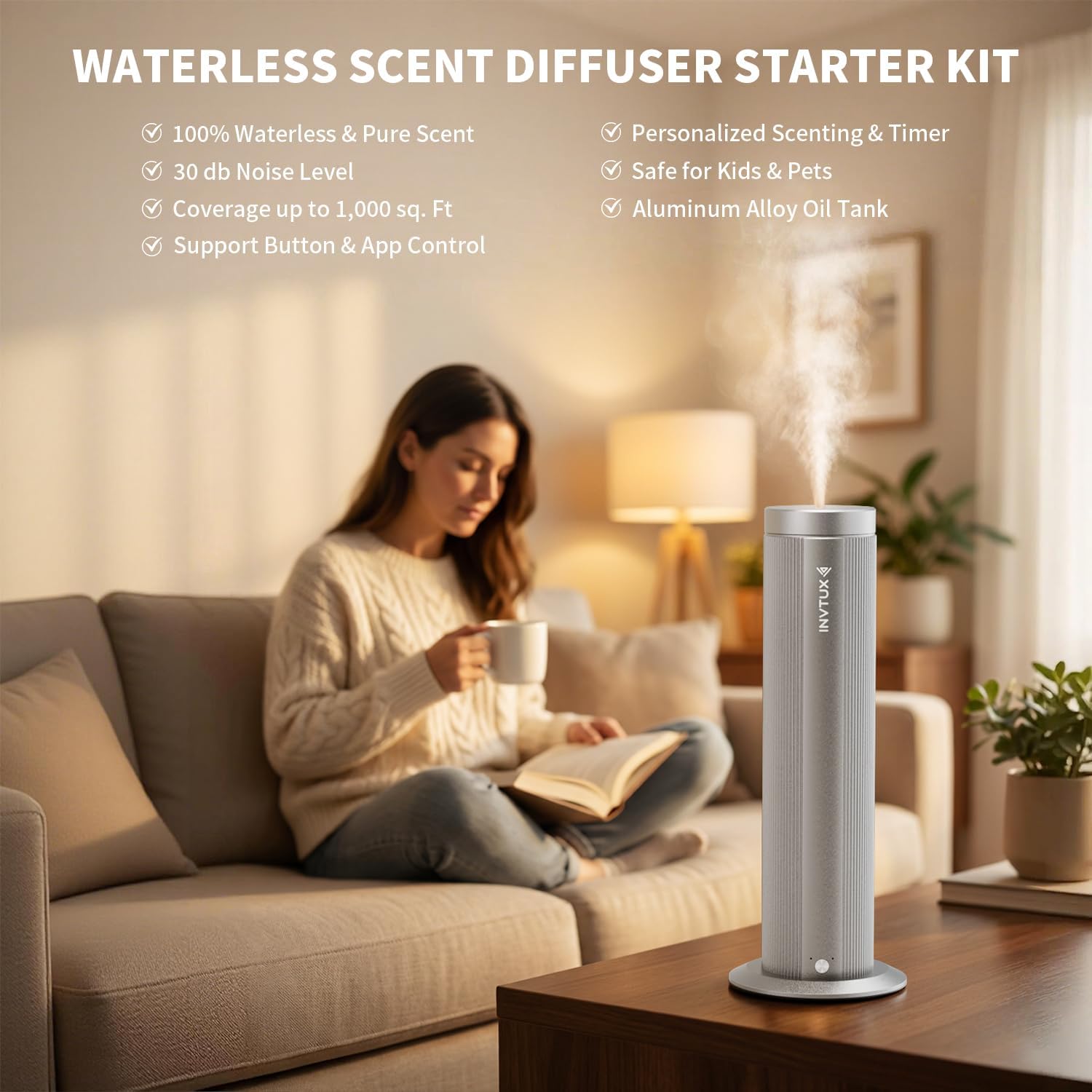Waterless Essential Oil Diffuser Corded Diffuser with Hotel Collection Diffuser Oil, Scent Diffuser Starter Kit Cold Air Diffuser Oil Machine 1000 Sq Ft Coverage for Home Office Lobby Hotel