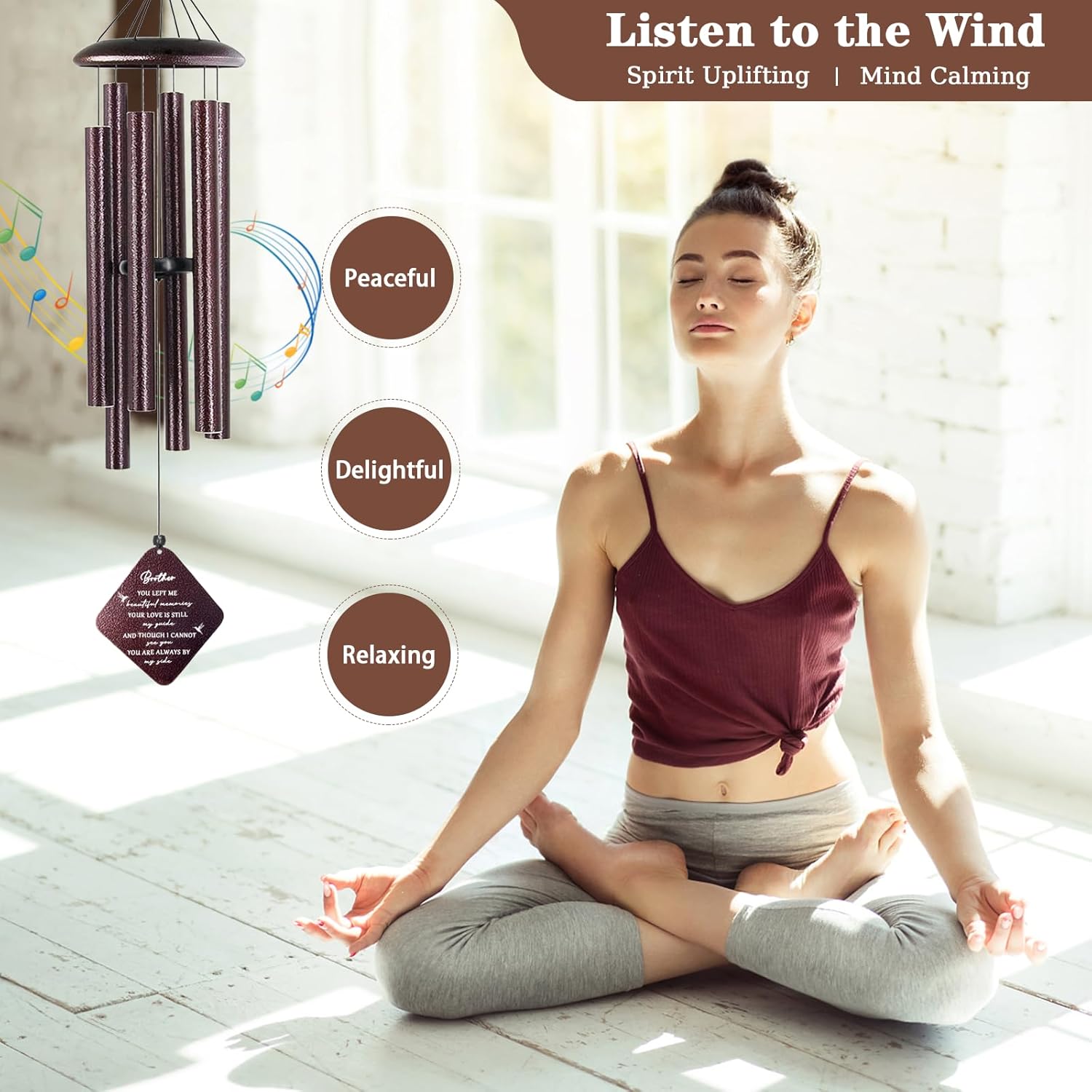 Memorial Gifts for Loss of Brother, 32" Sympathy Wind Chimes for Loss of Brother, Bereavement Gifts Loss of Brother, Loss of Brother Sympathy Gifts, Windchimes in Memory of Brother (Bronze) - Image 4