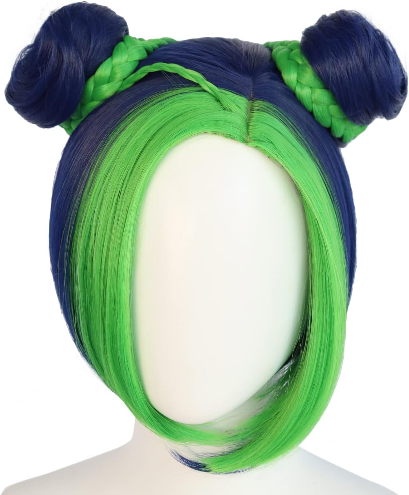 Anogol Hair Cap+ Jolyne Cujoh wig Green Ink Blue Wigs Short Costume Wig Buns Braids Synthetic Hair Fringe Hairstyles For Anime Cosplay Costume Wig for Halloween
