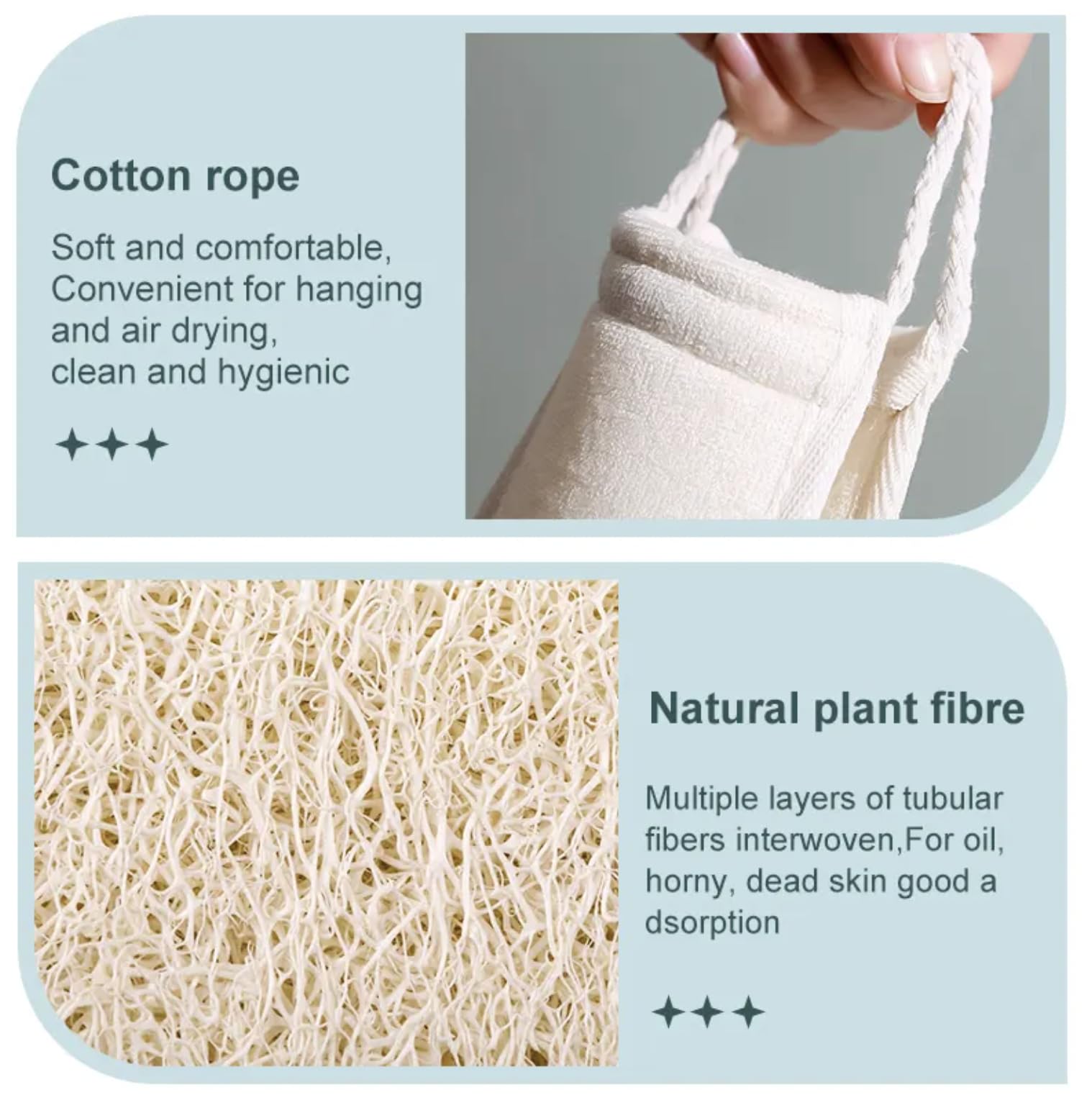 Esponja natural egipcia para usar en la ducha, exfoliante natural de lufa para hombres y mujeres para limpiar tu espalda profundamente, 1 unidad (paquete de 1)
