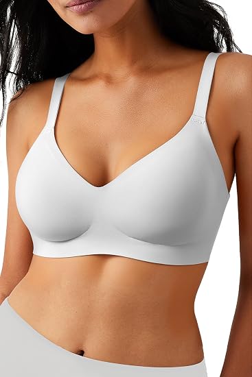 LUXMAY Wireless Comfortable Bra Seamless No Underwire Bras Full Coverage Push Up Women Wirefree Bras with Support White 38DDD