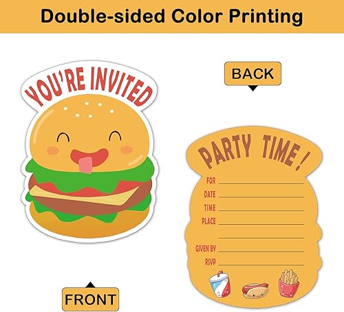 Miniatura 2 de REWIDPARTY Bonitas tarjetas de invitación para fiesta de hamburguesas con sobres y calcomanías (juego de 15) invitaciones en forma de relleno,