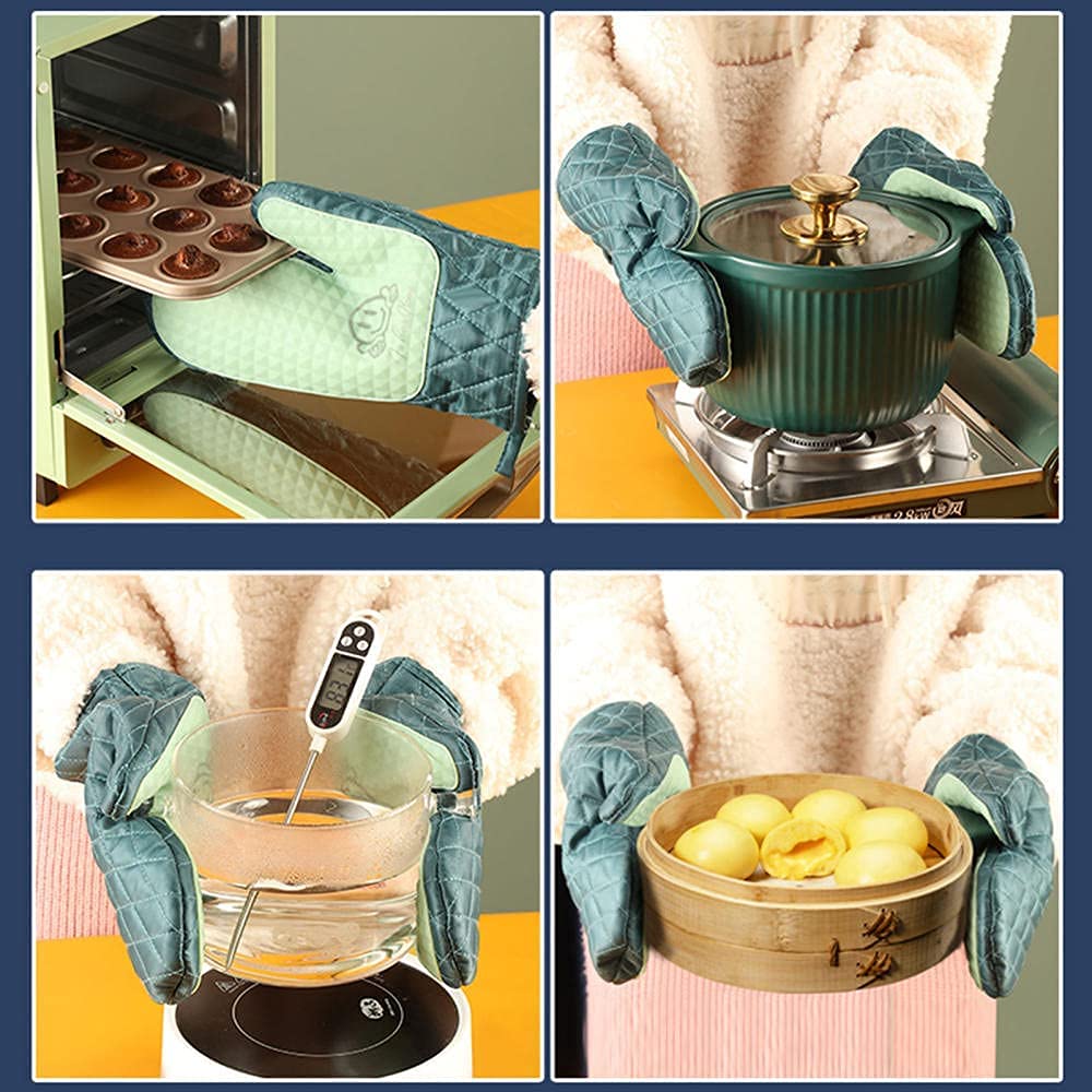 Une Paire De Gants en Coton pour Four À Micro-Ondes Et avec Protection Épaissie Antidérapante Anti-Brûlure Haute Température Les Mains