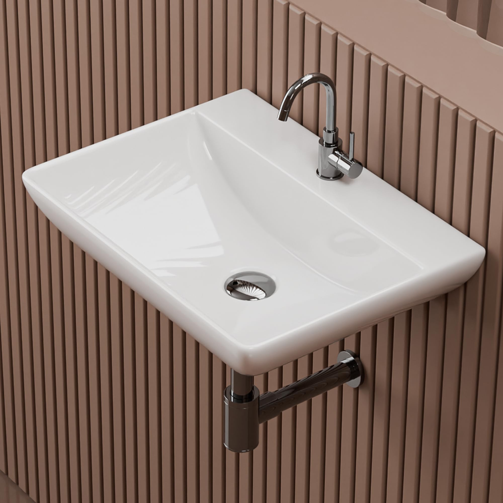 Syon Premium Ceramic Table Top & Wall Mount Wash Basin for Bathroom | Modern Wall-hung wash basin | Bathroom Sink for Home, Restaurent and Hotel (17.5 x 14.3 Inch) (Glossy White)