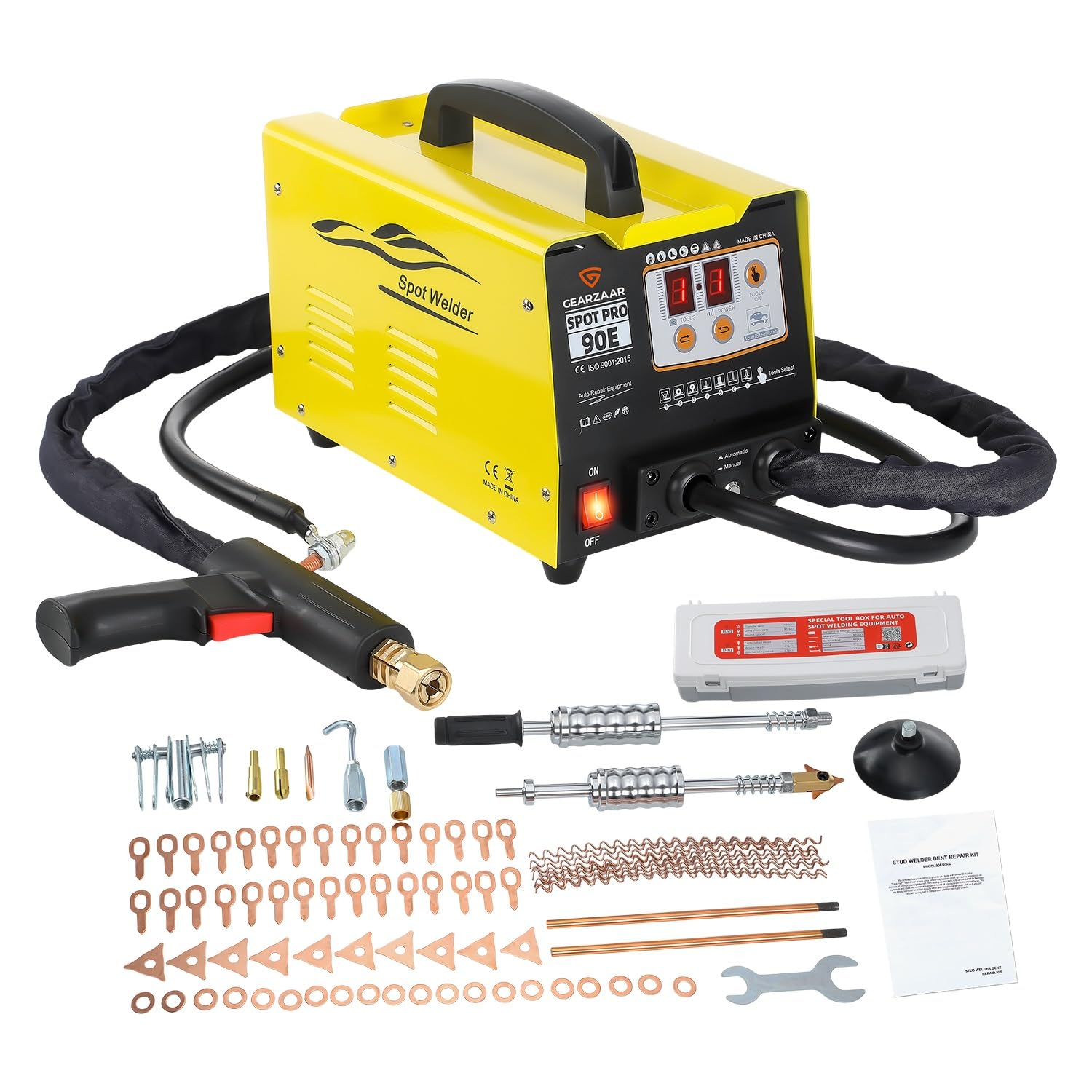 Soldador por puntos de 220 V 3800 A, extractor de abolladuras automotriz de 3 kW con 7 modos, 2 pistolas de soldadura y accesorios estándar para una reparación eficiente de chapa metálica