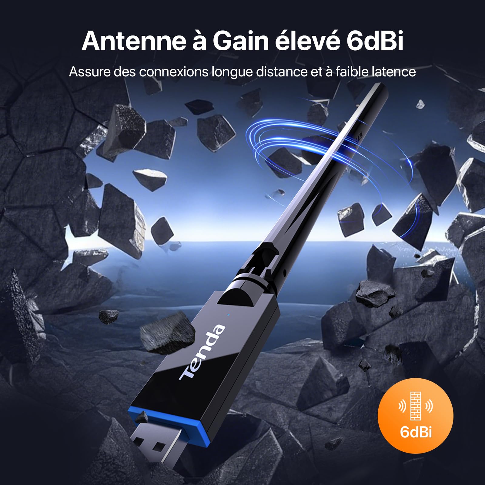 Tenda Clé WiFi AX900Mbps USB Antenne 6dBi Double Bande 5/2.4 GHz U11 Pro