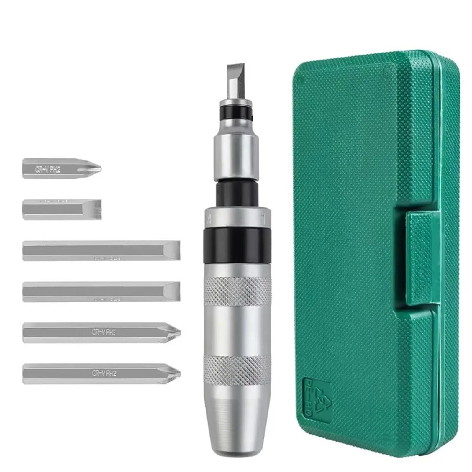 Amrttwy Green 7Pcs Screwdriver, 7/12 Manual Impact Screwdriver, Portable Reversible Driver, Household Cordless Kit Hand Repair Tools(Green 7Pcs)